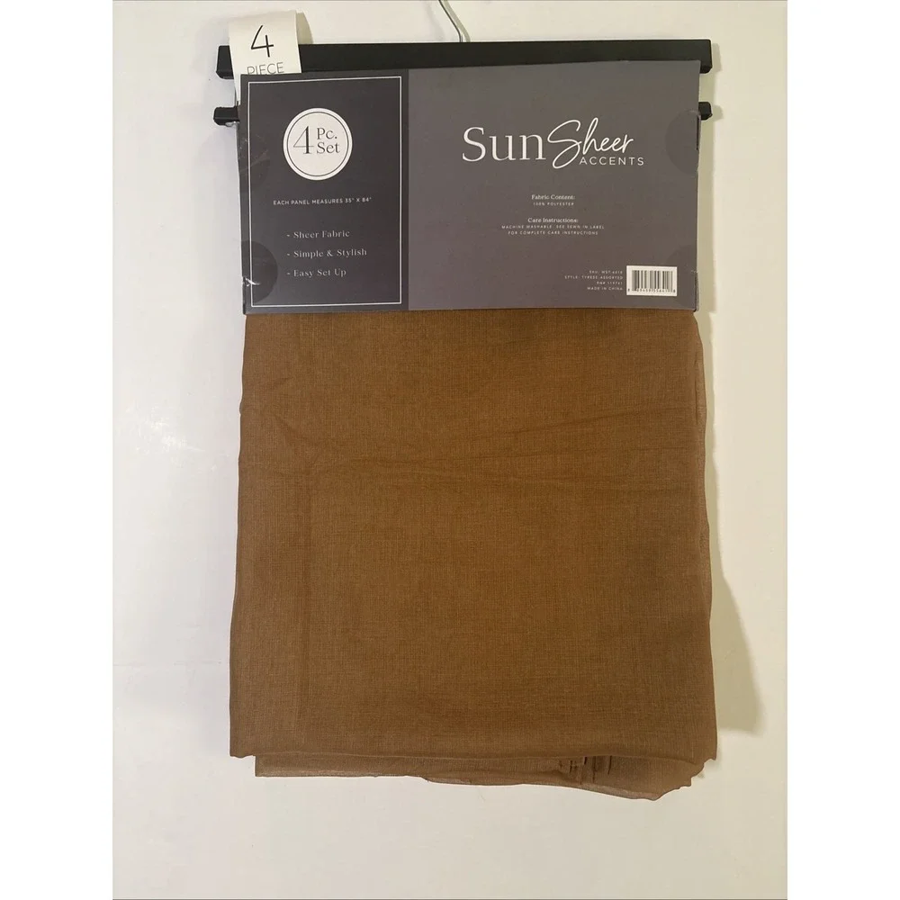 Sun Sheer Accents 4 Window Panels Brown w/ Silver Grommets 35 X 84